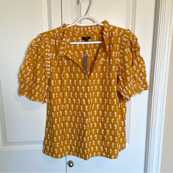 NWT JCrew ruffle sleeve cotton flower top, mustard - Picture 4 of 12